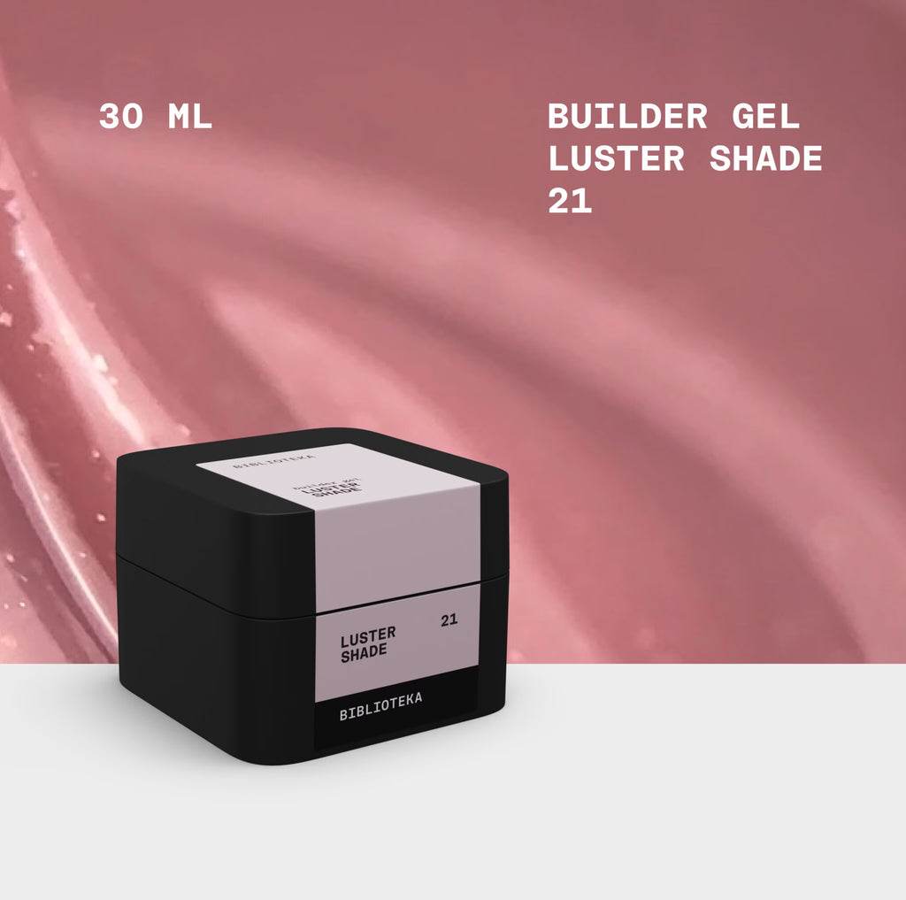 BIBLIOTEKA Builder Gel Nº 21 LUSTER Shade – Rosa beige frío con shimmer