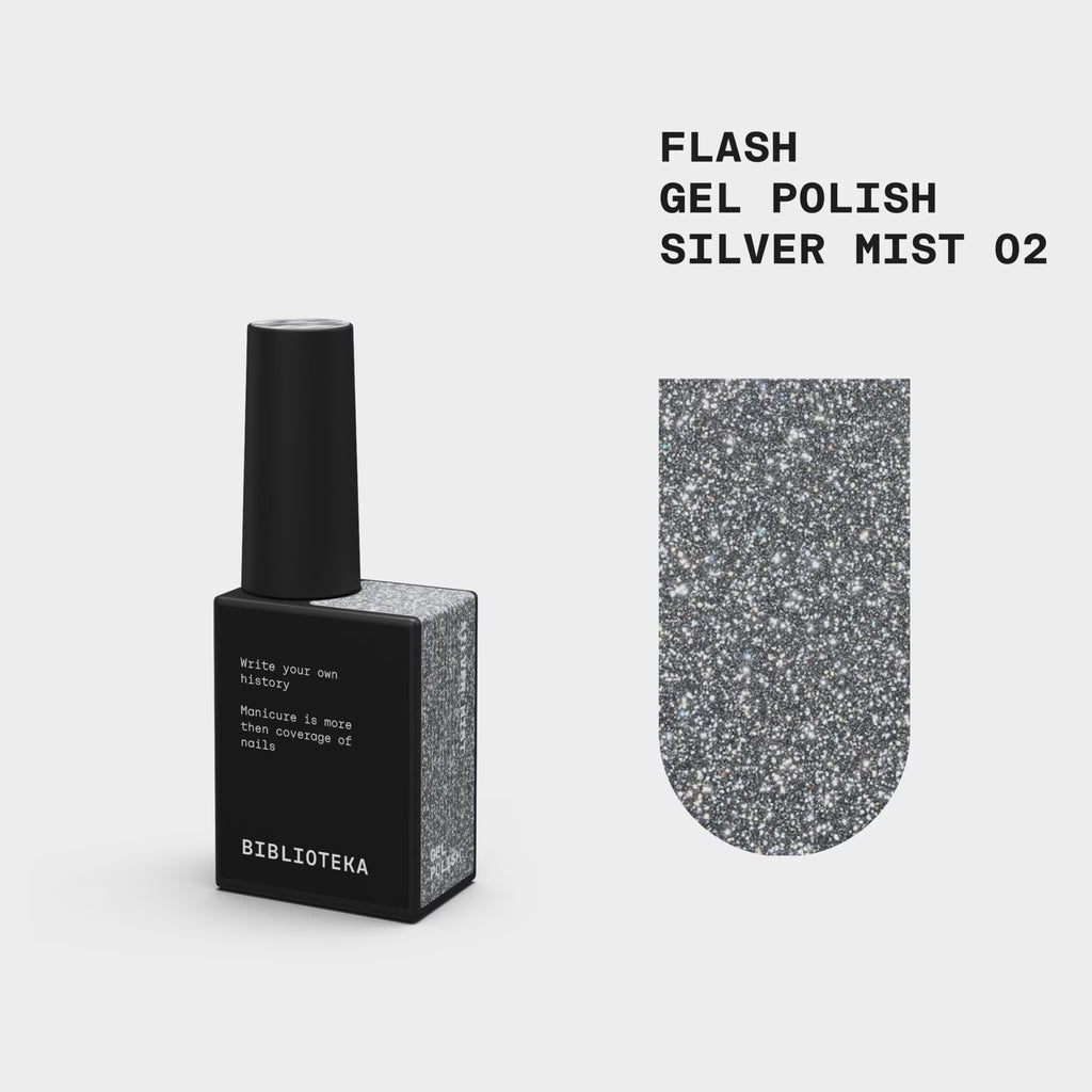 BIBLIOTEKA Esmalte reflectante Nº 02 Silver Mist — Gris plateado, 10 ml