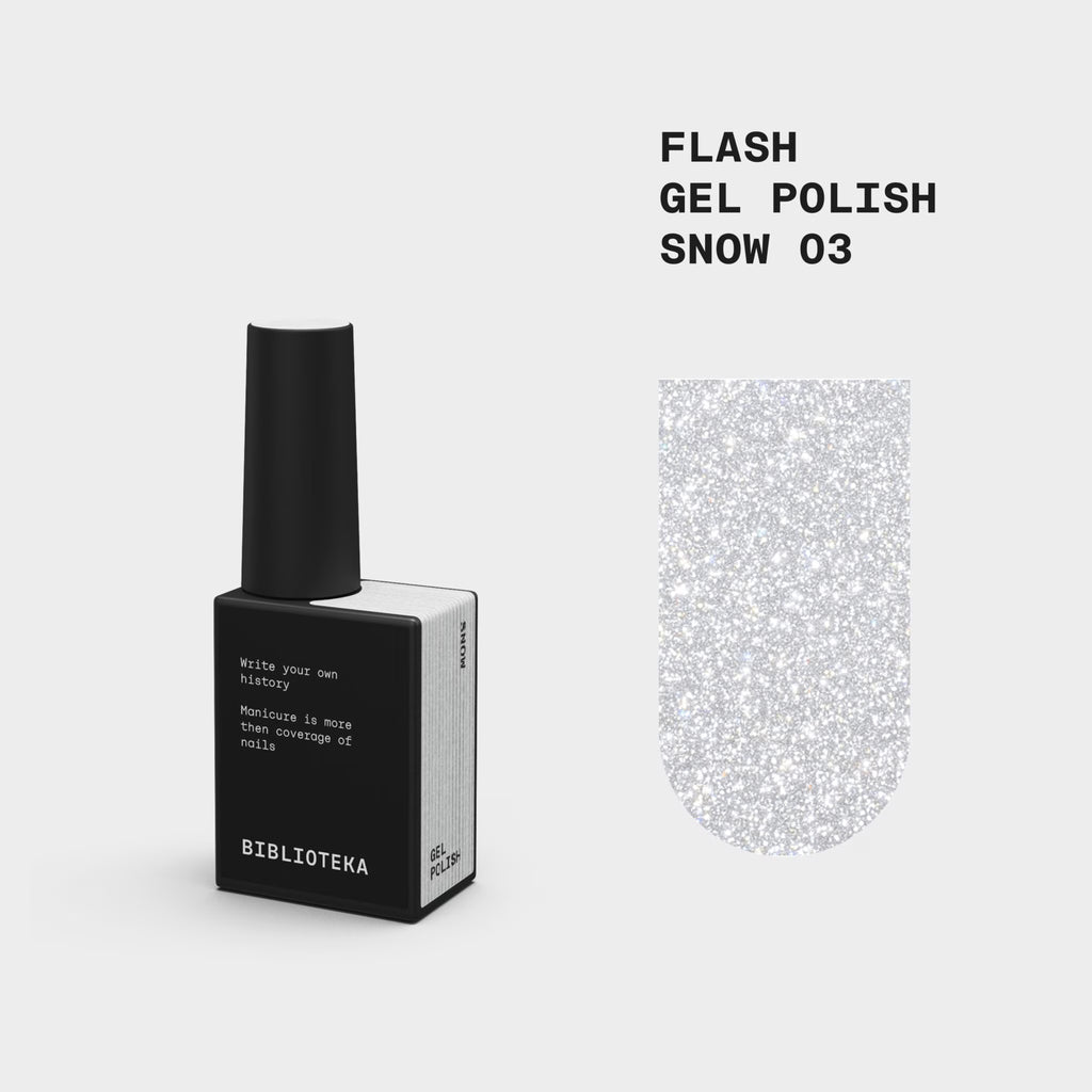 BIBLIOTEKA Esmalte reflectante Nº 03 Snow — Blanco plateado, 10 ml