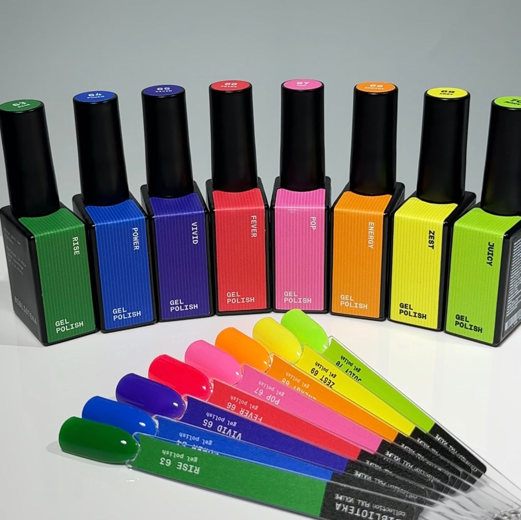 BIBLIOTEKA, colección FULL VOLUME de esmaltes en gel, colores neón, 8 piezas