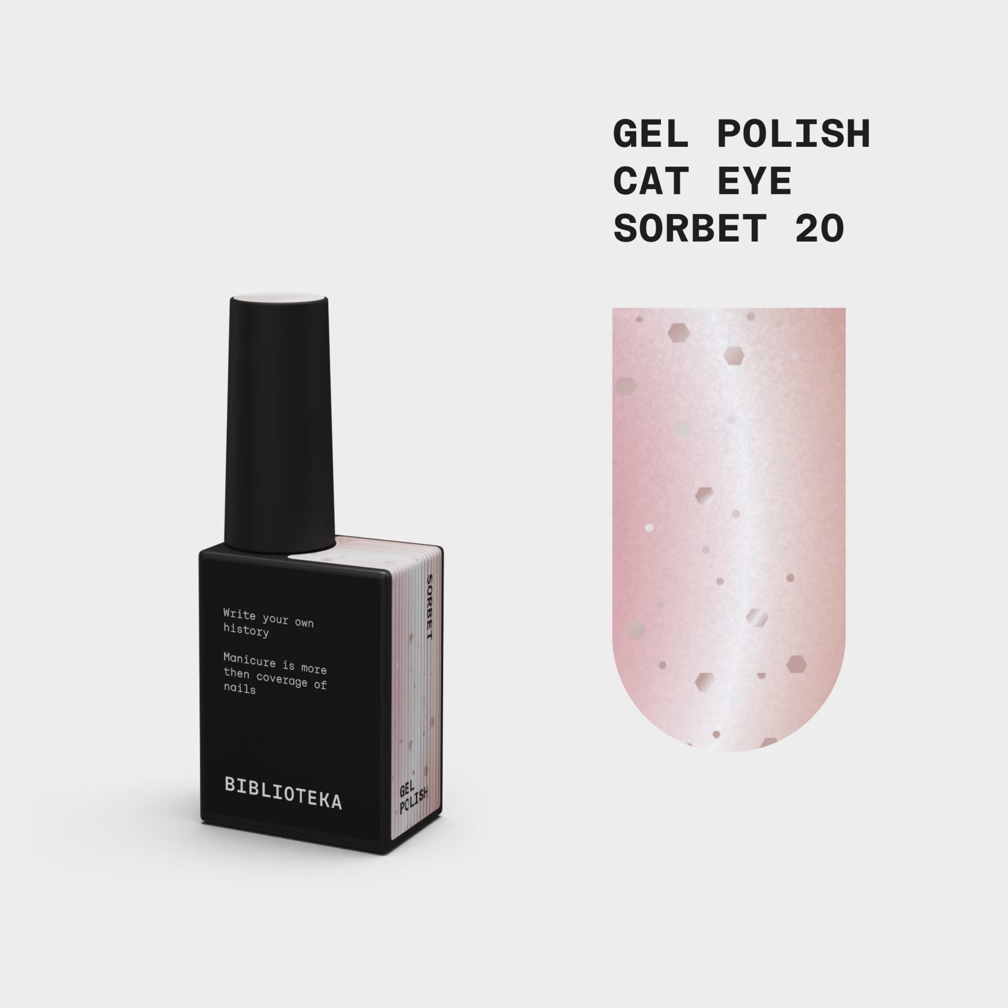 BIBLIOTEKA Esmalte semipermanente efecto ojo de gato Nº 20 Sorbet – rosa empolvado, 10 ml