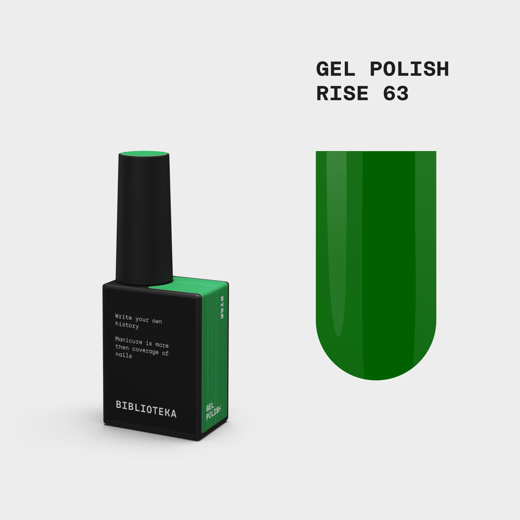 BIBLIOTEKA Gel Polish Nº 63 Rise — verde intenso, 10 ml.