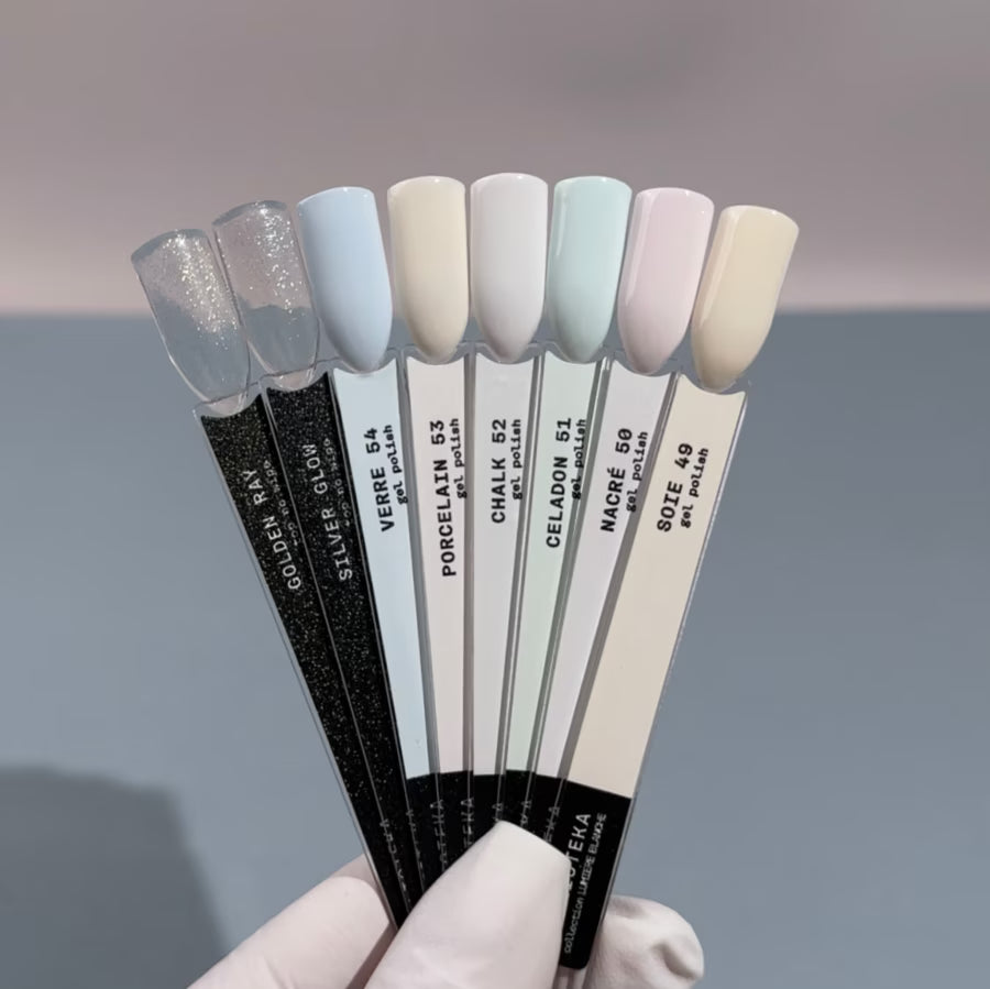 BIBLIOTEKА, колекція гель-лаків і топів, LUMIÈRE BLANCHE, світлі відтінки, топи без липкого шару, 8 шт.