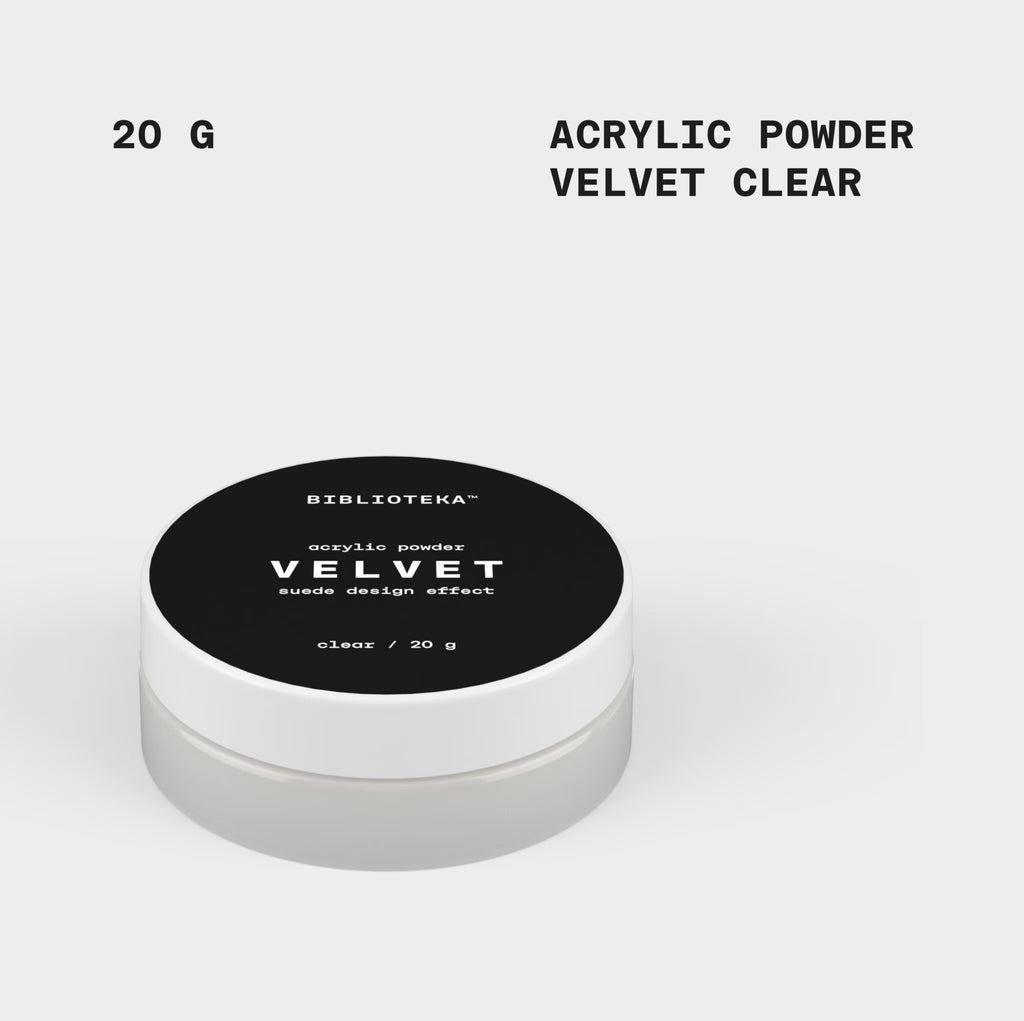 BIBLIOTEKA Polvo acrílico VELVET clear – transparente (fino), 20 g