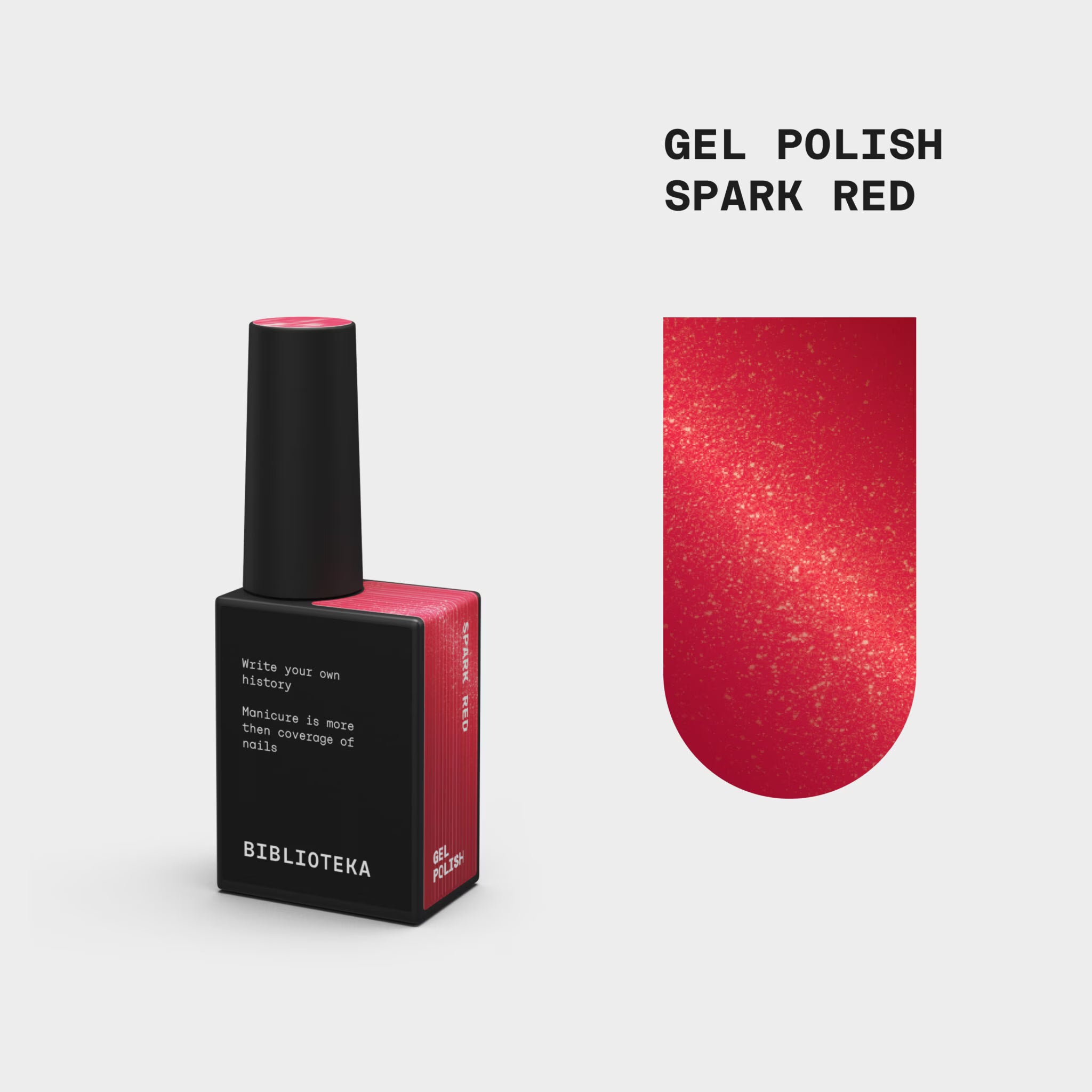 BIBLIOTEKA Esmalte Spark Red — Rojo con shimmer fino, 10 ml