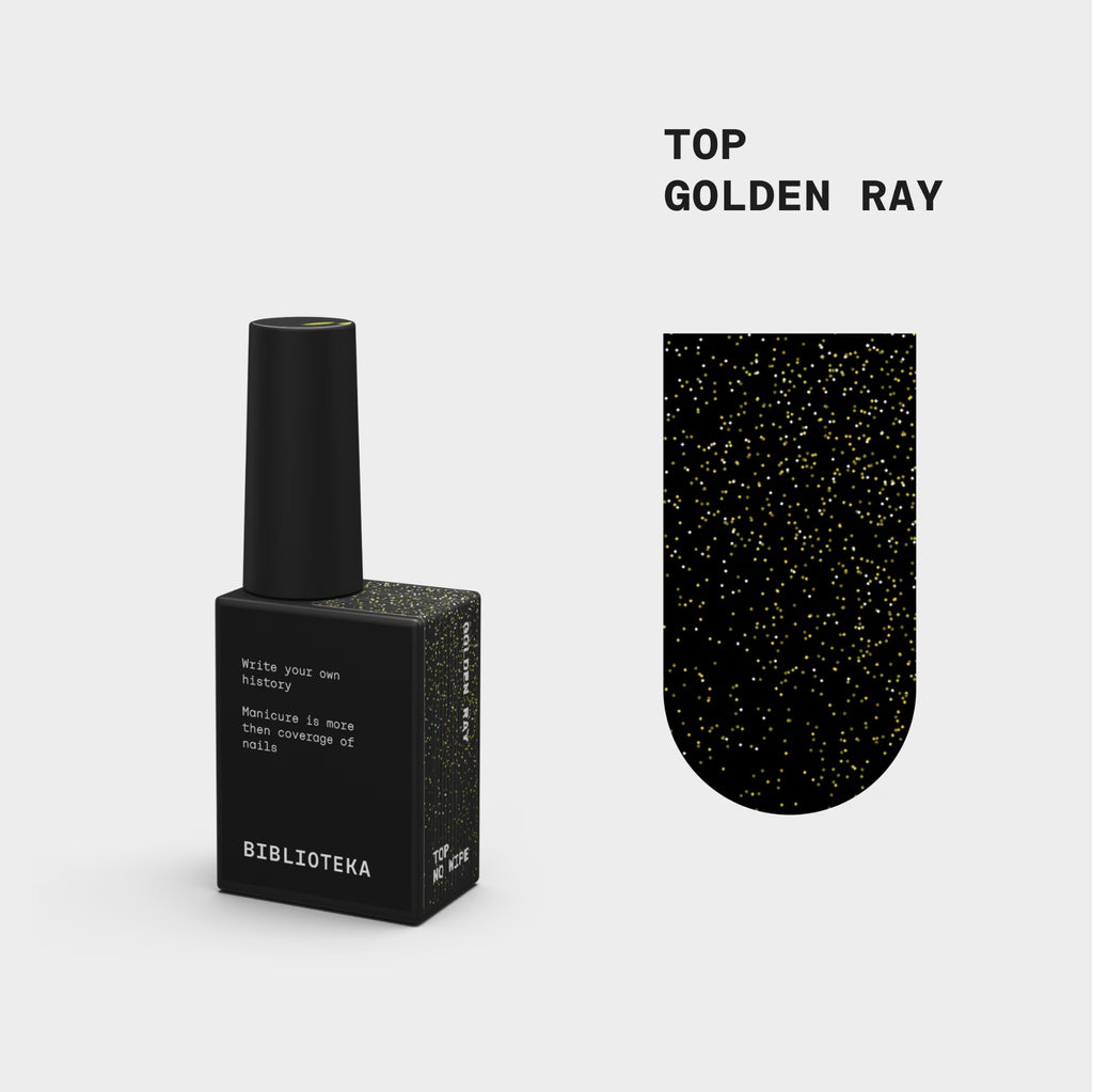 BIBLIOTEKA Top Coat sin capa pegajosa con filtro UV — Golden Ray, 10 ml